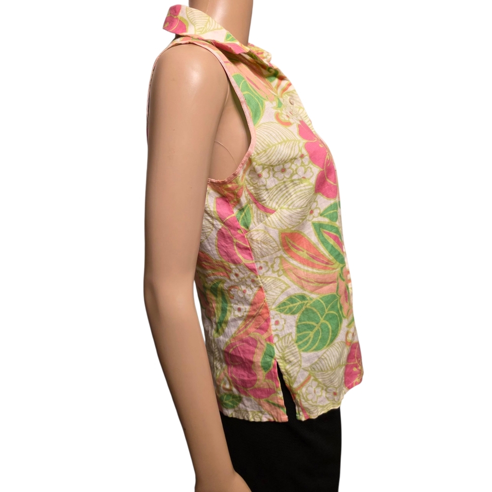 Richard Malcolm Linen Tropical Button Up Sleeveless Top Size S - Picture 3 of 9